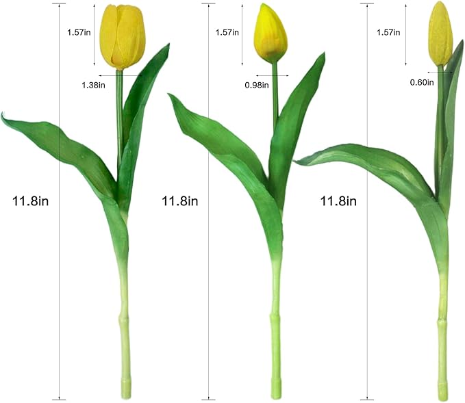 15pcs Artificial Tulips Flowers, Fake Tulips Real Touch, Faux Latex Bouquets, for Party Wedding Home Room Decoration (Yellow)-CasaMuseHome