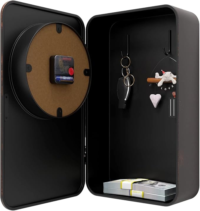 Abdurey Retro Old Telephone Wall Clock with Hidden Safe, Battery Operated Quartz Metal Wall Clocks, Large Rectangular Vintage Decor Clocks, for Farmhouse, Living Room(16" H x 12" W x 4" D)-CasaMuseHome