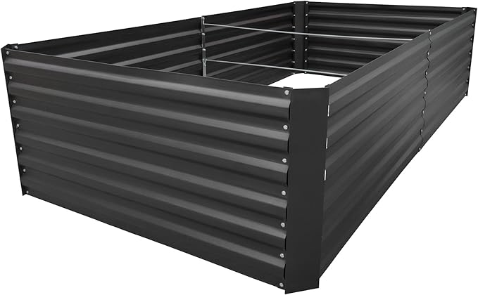 8x4x2FT Metal Raised Garden Bed Kit, Galvanized Outdoor Garden Bed Planter Box for Vegetables, Flowers, Herbs, Succulents and More, Black-CasaMuseHome