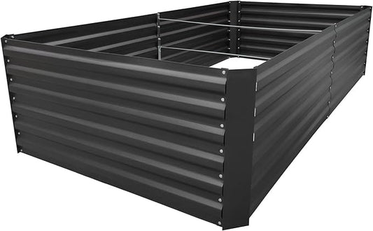 8x4x2FT Metal Raised Garden Bed Kit, Galvanized Outdoor Garden Bed Planter Box for Vegetables, Flowers, Herbs, Succulents and More, Black-CasaMuseHome