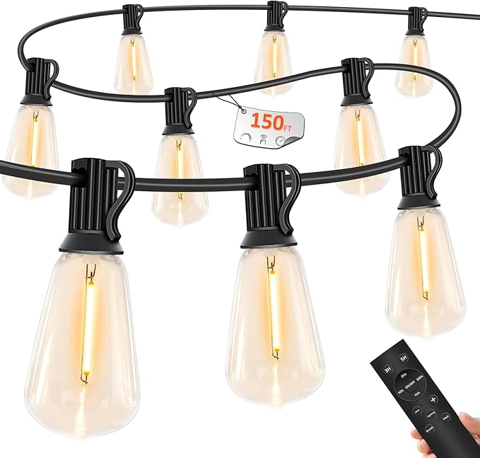 150 FT Outdoor String Lights for Outside – LED Patio Lights Waterproof with Dimmer Remote – Hanging Lights Shatterproof ST38 Vintage Edison Bulbs Porch Backyard Cafe Bistro-CasaMuseHome