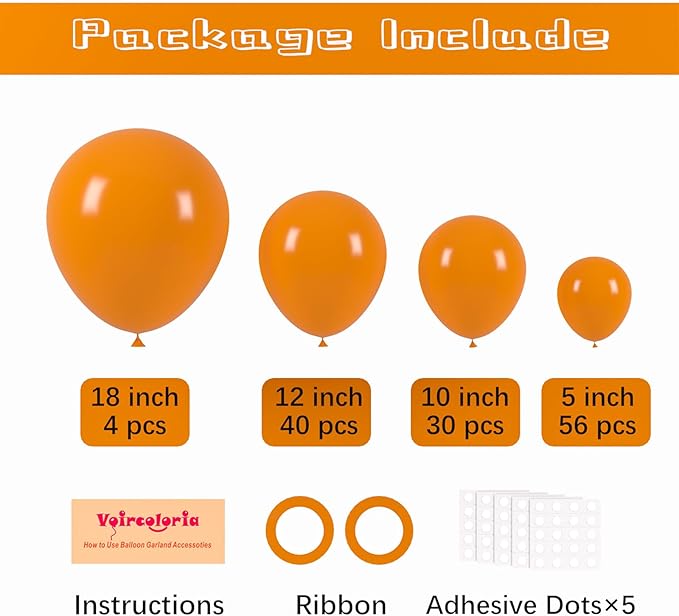 130pcs Burnt Orange Balloons Different Sizes 18" 12" 10" 5" Retro Orange Latex Balloon Garland Arch Kit for Birthday Baby Shower Graduation Wedding Anniversary Party Decorations-CasaMuseHome