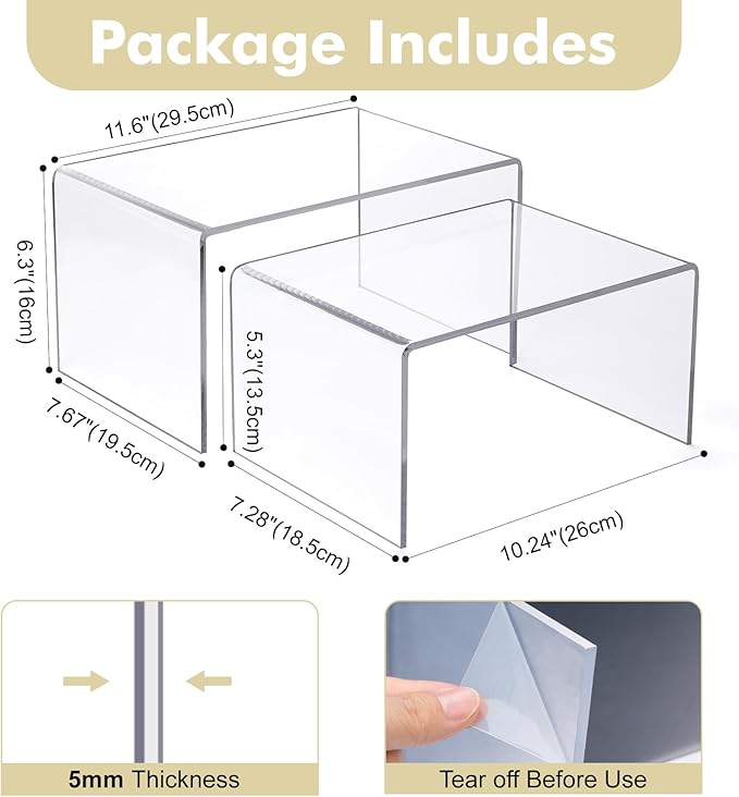 Acrylic Clear Kitchen Rack for Dishes, Spices Jars and Mugs, Kitchen Counter Cabinet Organizer, Clear Spice Rack Shelves, 5mm Thick, 2 Pack-CasaMuseHome