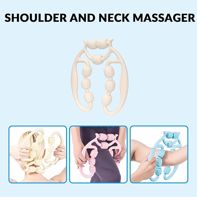 7 in 1 Foam Roller,Products Include Foam shafts,Muscle Roller Bars,Leg Massagers,Fascia Balls,Stretch Bands,8-Shaped Resistance Bands,are Used for Full-Body Relax,Yoga(White Pink Blue) (White)-CasaMuseHome