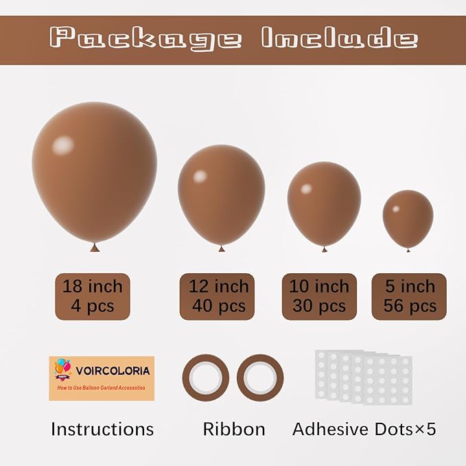 130pcs Brown Balloons Different Sizes 18" 12" 10" 5" Dark Brown Party Latex Balloons for Birthday Baby Shower Gender Reveal Graduation Wedding Anniversary Party Decorations-CasaMuseHome