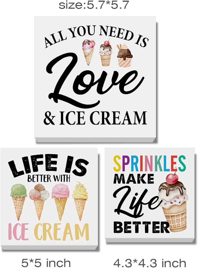 3 Pcs Summer Ice Cream Wood Box Signs Decor Farmhouse Summer Ice Cream Tiered Tray Decor Table Desk Shelf Kitchen Decoration Rustic-CasaMuseHome
