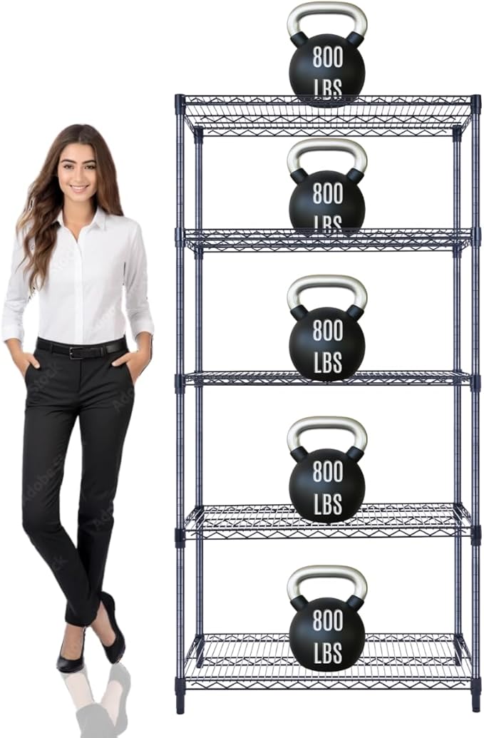 36"x18"x72" Prime Heavy Duty Black 5-Tier Wire Shelving NSF 4000 LBS MAX Capacity Storage Rack for Commercial, Hospital, School, Garage, and Kitchen Uses (with Wheels)-CasaMuseHome