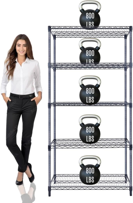 36"x18"x72" Prime Heavy Duty Black 5-Tier Wire Shelving NSF 4000 LBS MAX Capacity Storage Rack for Commercial, Hospital, School, Garage, and Kitchen Uses (with Wheels)-CasaMuseHome