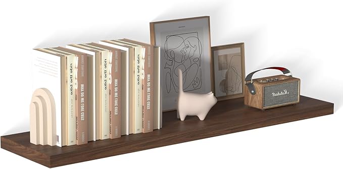 48 Inch Floating Shelf 1 Pack Large Floating Shelves for Wall No Drilling Accessories Included Deep Wall Shelves for Living Room Kitchen Farmhouse 48" W x 12" D x 1.2" Walnut-CasaMuseHome