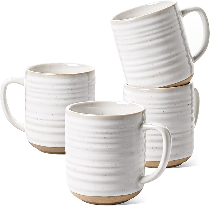 LE TAUCI Coffee Mugs 12 oz, Ceramic Mug Set, Housewarming Wedding Present, Coffee Cups for Latte, Hot Tea, Cappuccino, Mocha, Cocoa - Set of 4, Arctic White-CasaMuseHome