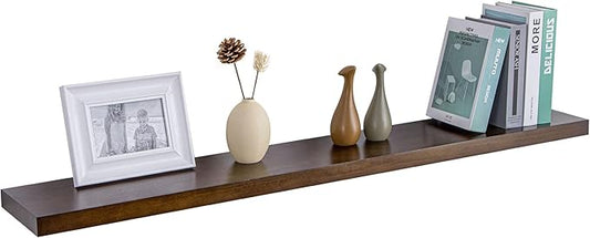 48 Inch Fireplace Mantel - 8 Inch Deep Rustic Premium Solid Pine Wood Floating Shelf - Farmhouse Wall Mounted Display Shelf - Heavy-Duty Metal Bracket - 48"W x 8"D - Set of 1 - American Walnut Color-CasaMuseHome