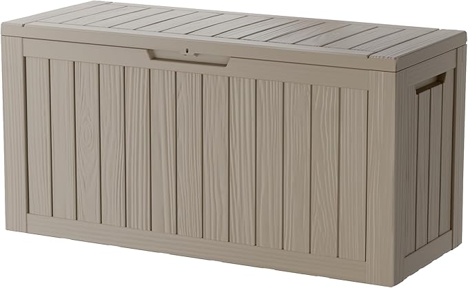 80 Gallon Lockable Resin Deck Box, Waterproof & UV-Resistant Outdoor Storage Box for Outdoor Cushion Storage, Garden Tools & Pool Accessories Storage, Gray-CasaMuseHome