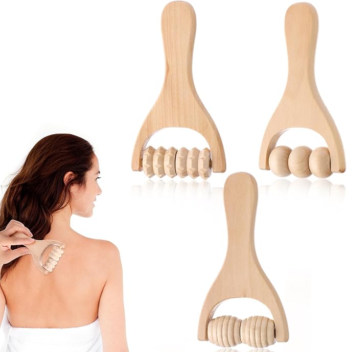 3Pcs Wood Therapy Massage Sticks, Wooden Massage Rollers, Hand Massage Tools Manual Hand Muscle Roller for Relaxes Thigh, Leg, Hands Full Body Muscle-CasaMuseHome