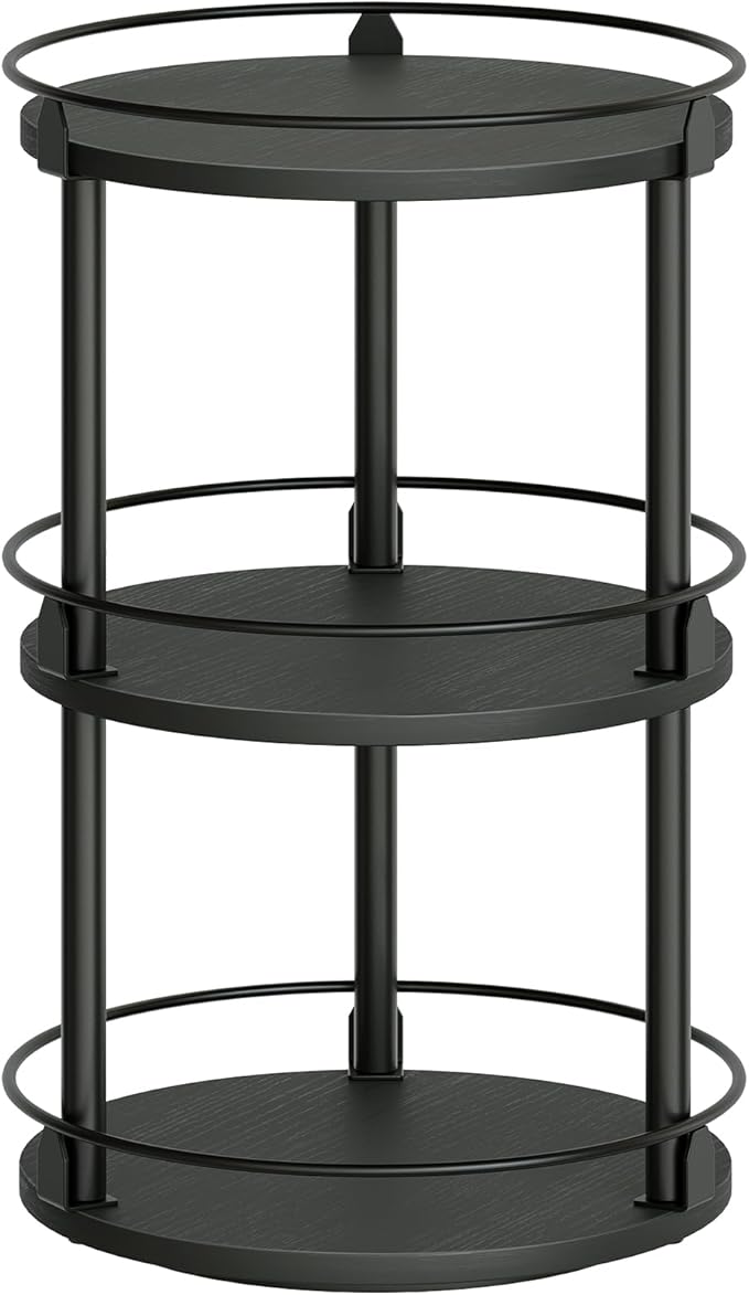 3-Tier Lazy Susan Organizer, Rotating Spice Rack, Spinning Organizer, Industrial Turntable Spice Rack Organizer for Cabinet, Kitchen Countertop, Pantry, Black SR23BK-CasaMuseHome