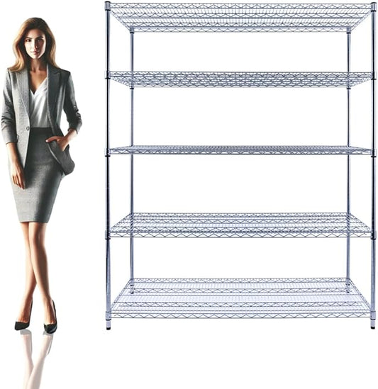 60"x24"x72" Chrome 5-Tier PREMIUM Wire Shelving NSF 4000 LBS MAX CAPACITY Heavy Duty Steel Storage Rack for Warehouses, Garages, Hospitals, Commercial Spaces, & Schools w/PREMIUM WHEELS-CasaMuseHome