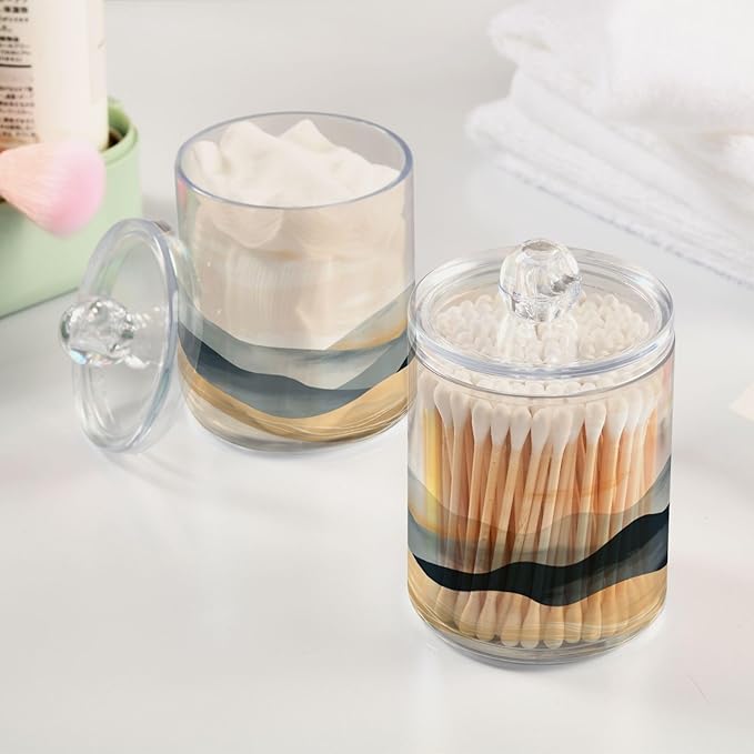 2 Pack Qtip Holder Organizer Dispenser Marble Mountain Bathroom Storage Canister Cotton Ball Holder Container for Cotton Pads/Swabs/Floss-CasaMuseHome