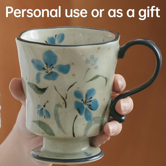 360ml -12.17oz Painted Forget-Me-Not Floral Ceramic Mug - Cute Coffee Cup for Latte, Espresso - Gift for Women, Dishwasher Safe-CasaMuseHome