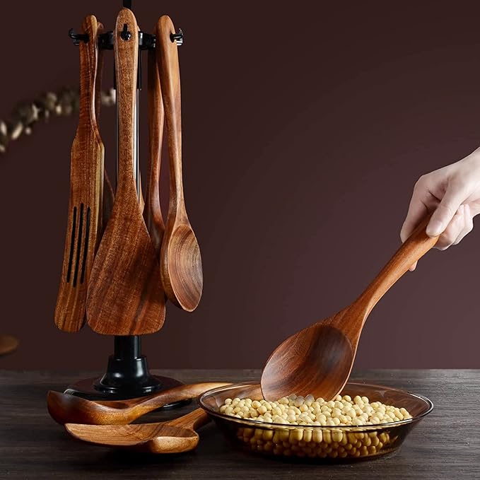 12 Pack Wooden Spoons for Cooking - Natural Teak Kitchen Utensils Set with Spatulas-CasaMuseHome