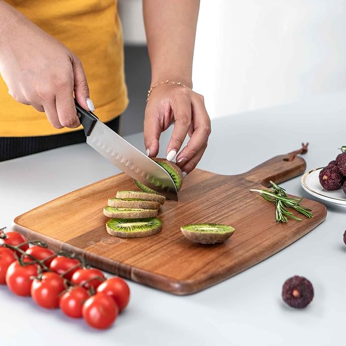 Acacia Wood Cutting Board - Wooden Kitchen Cutting Board for Meat, Cheese, Bread,Vegetables &Fruits- Charcuterie Board Cheese Serving Board with Handle (15.3"x10.2")-CasaMuseHome
