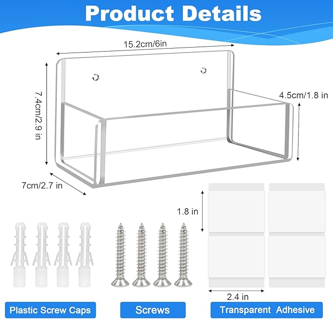 Acrylic Spice Rack Wall Mount-6 Inch, Clear Spice Shelf Storage Holder, 4 Pack Hanging Seasoning Rack Organizer for Cabinet Door, Cupboard or Wall Kitchen (Adhesive or Screw)-CasaMuseHome