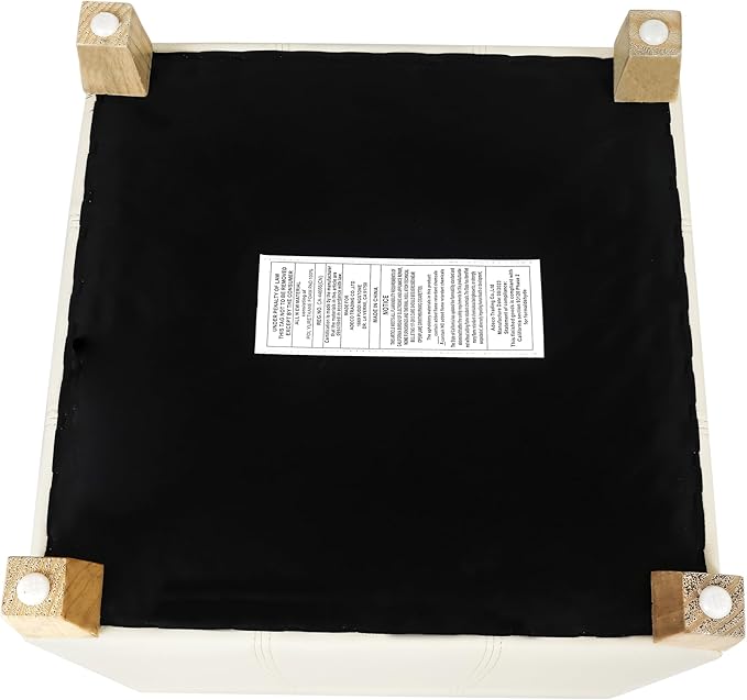 Adeco Faux Leather Storage Ottoman with Hinged Lid, 17.5 Inch High Cream White Square Cube Foot Stool with Storage, Upholstered Vanity Stool with Solid Wood Legs for Living Room, Bedroom, Dorm-CasaMuseHome