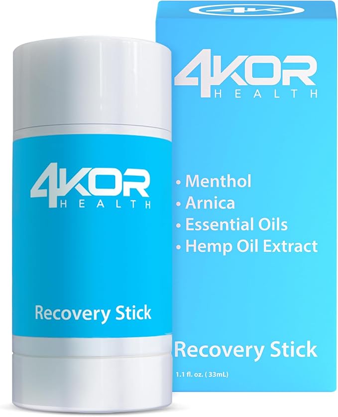 4KOR Recovery Stick - Natural Muscle Balm | Hemp Infused | for Muscles, Joints, Post-Workout | Features a Cooling & Warming Sensation | Portable & Non-Greasy Twist-Up Balms - 1 oz.-CasaMuseHome