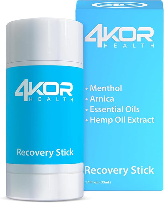 4KOR Recovery Stick - Natural Muscle Balm | Hemp Infused | for Muscles, Joints, Post-Workout | Features a Cooling & Warming Sensation | Portable & Non-Greasy Twist-Up Balms - 1 oz.-CasaMuseHome