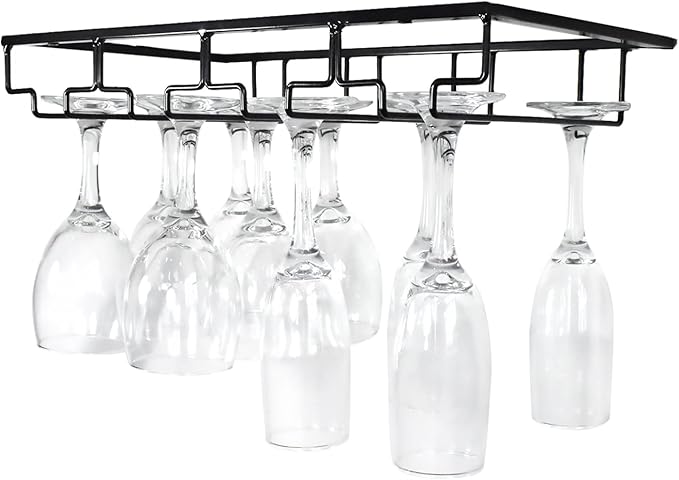 4 Rows Wine Glass Rack Under Cabinet Hanging Stemware Wine Glass Holder Under Shelf Wire Wine Glasses Racks Hanger for Bar, Kitchen (1, 4 Rows)-CasaMuseHome