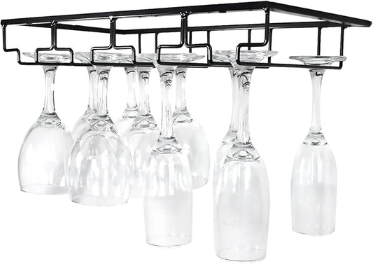 4 Rows Wine Glass Rack Under Cabinet Hanging Stemware Wine Glass Holder Under Shelf Wire Wine Glasses Racks Hanger for Bar, Kitchen (1, 4 Rows)-CasaMuseHome