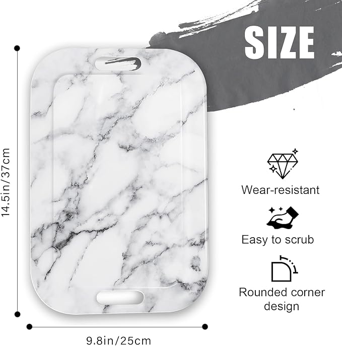 Serving Trays with Handles, 14.5 x 9.8 inch Rectangular Plastic Tray for Restaurant, Kitchen, Gray White Marble-CasaMuseHome
