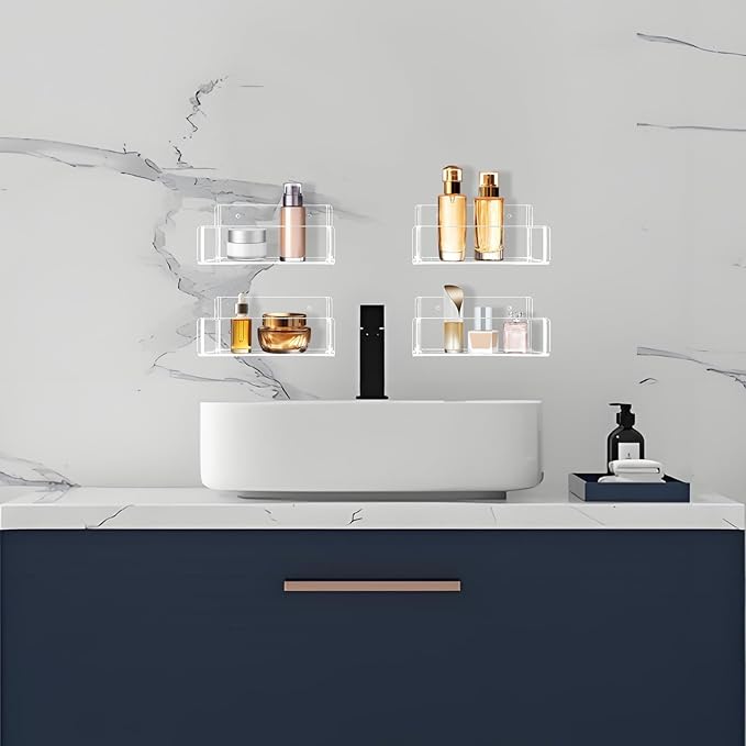 Acrylic Spice Rack Wall Mount-6 Inch, Clear Spice Shelf Storage Holder, 2 Pack Hanging Seasoning Rack Organizer for Cabinet Door, Cupboard or Wall Kitchen (Adhesive or Screw)-CasaMuseHome