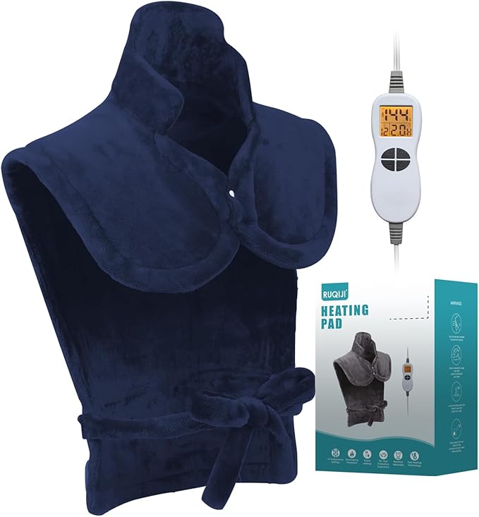 26" x 35" Flannel Neck&Shoulder&Back Heating Pad with 12 Temperature Settings&Countdown Timer, Pain Relief for Back/Neck/Shoulders/Menstrual Pain, Christmas Gifts for Women Men Mom Dad(Navy Blue)-CasaMuseHome