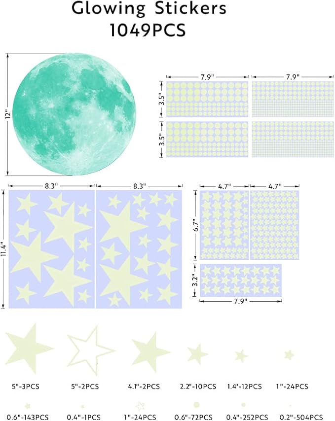 1049Pcs Glow in The Dark Stars and Moon for Ceiling, Wall Bedroom Chirldren's Room Stickers Decals Decor, Boys & Girls' Gifts-CasaMuseHome