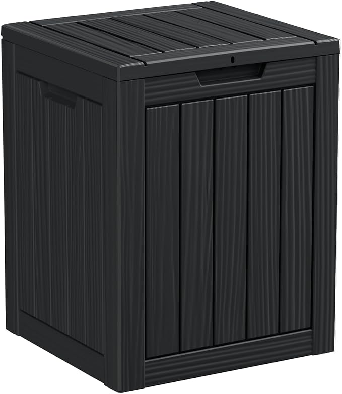 28 Gallon Resin Deck Box, Lockable Outdoor Storage Box for Patio Cushions Storage Furniture,Garden Tools, Pool Supplies, Weatherproof and UV Resistant（Black）-CasaMuseHome