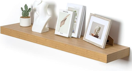 12 Inch Deep Floating Shelves for Wall, 48W x 12D Rustic Oak Wood Floating Shelves, Large Floating Shelves Set of 1 for Living Room Bathroom Laundry Room Bedroom Kitchen Home Office - Oak-CasaMuseHome