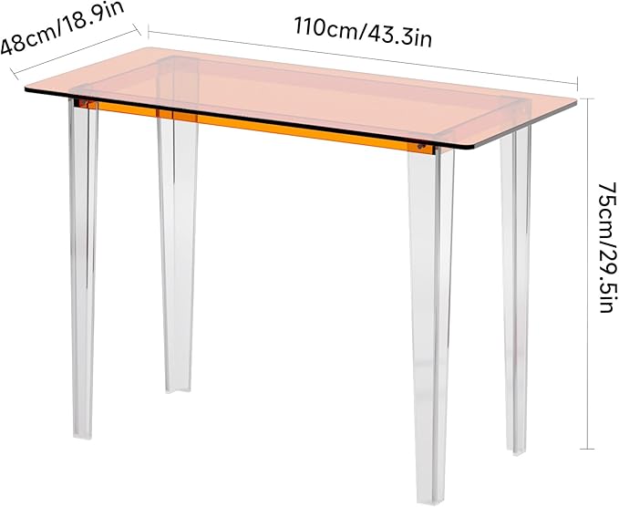 Acrylic Desk, Modern Study Table for Home Office - Extended Surface Multi-Purpose Console & Entryway Table, Sturdy Lightweight Design (42.5-inch, Orange)-CasaMuseHome