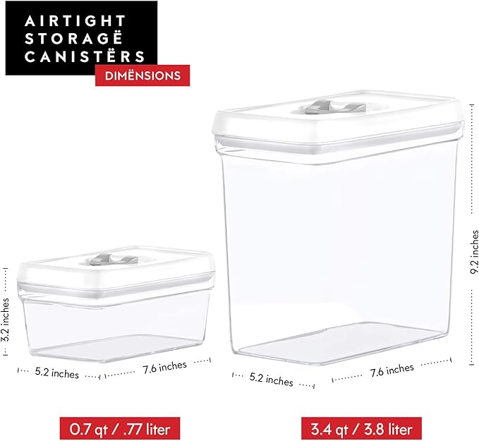 DWËLLZA KITCHEN Large Airtight Food Storage Containers - Clear Plastic Bulk Food Pantry & Kitchen Storage Containers for Flour, Sugar and Baking Supplies 4 Pcs. BPA-Free, Keeps Fresh & Dry (White)-CasaMuseHome