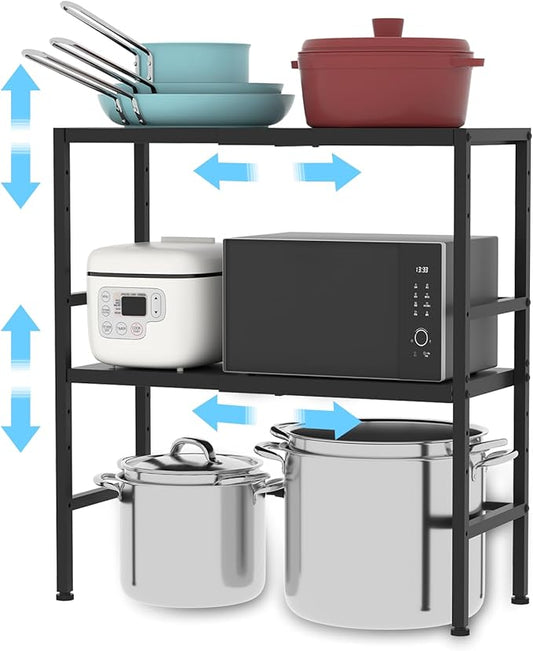 2-Tier Expandable Metal Storage Shelves, 150LBS Heavy Duty Shelving Units and Storage,Adjustable Utility Organization and Storage Shelf Rack For Kitchen Garage Laundry Bathroom Pantry Warehouse-CasaMuseHome