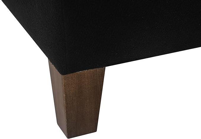 Adeco 17.5" Square Fabric Ottoman with Storage - Upholstered Cotton Linen Foot Rest - Flip Top Footstool with Sturdy Wood Legs, Small Cube Coffee Table Extra Seat for Living Room, Bedroom, Black-CasaMuseHome