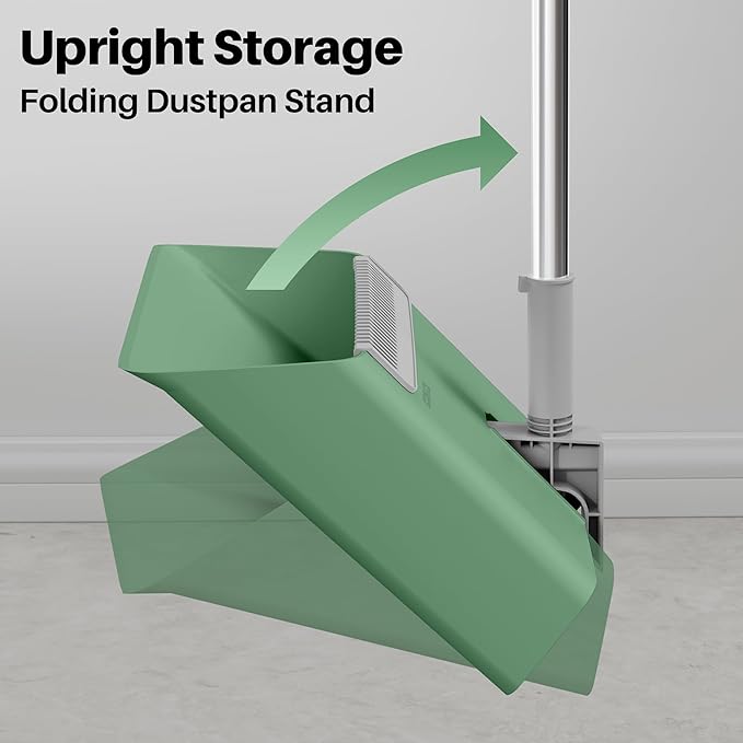 JOYMOOP Dark Teal Green Broom and Dustpan Set with 56” Handle, Upright Angle with Comb Teeth for Pet Hair and Hardwood Floors-CasaMuseHome