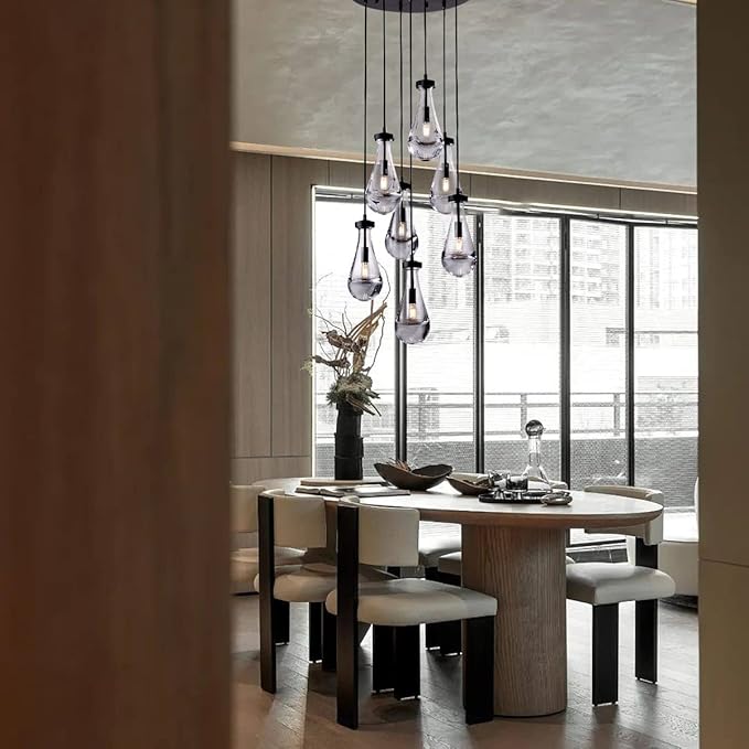 7 Light Raindrop Chandeliers, Bronze Teardrop Cluster Pendant Lights Kitchen Island, Black Dining Room Chandelier Over Table Hanging Pendant Lighting for High Ceiling, Entryway Staircase-CasaMuseHome