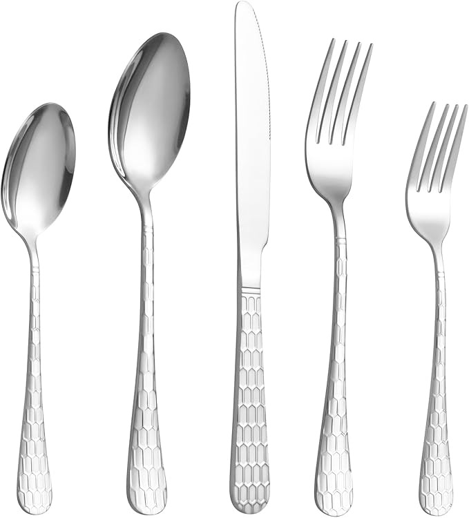 40 Pcs Silverware Set for 8 with Water Cube Handle design, Food Grade Stainless Steel Flatware Set, Eating Utensils Sets Include Fork/Knife/Spoon, Reusable Cutlery Set, Dishwasher Safe-CasaMuseHome