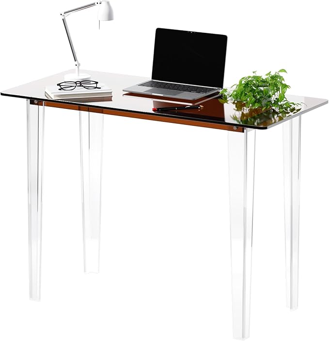 Acrylic Desk, Modern Study Table for Home Office - Extended Surface Multi-Purpose Console & Entryway Table, Sturdy Lightweight Design (42.5-inch, Yellowtea)-CasaMuseHome