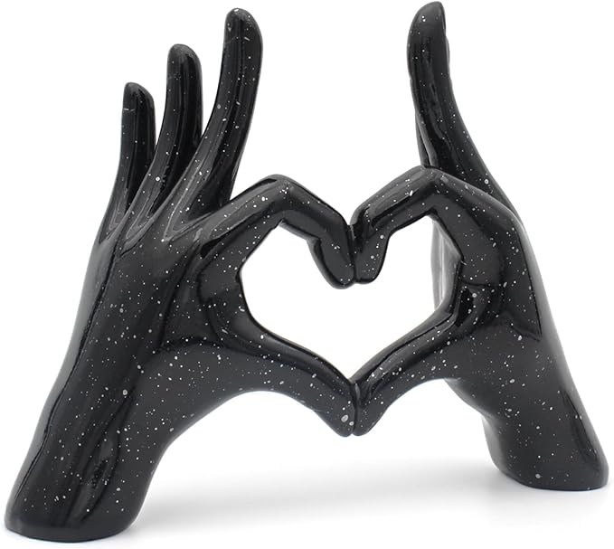 Accessoryway Black Heart Hands Decor Sculpture,Small Love Finger Gesture Decorative Sculpture for Wedding Dresser Shelves Desktop Knick Knacks Home Decor & Ring-Holder Display Stand-CasaMuseHome