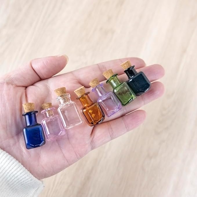 2ml Very Mini Rectangle Glass Color Bottles With Cork Colored Glass Bottles with Cork Stoppers Mix 7 Colors-CasaMuseHome