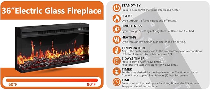 3-Sided Glass Farmhouse Fireplace TV Stand for TVs Up to 100 Inch, Entertainment Center with 36" Electric Fireplace, Oak TV Console with Storage Cabinets for Living Room-CasaMuseHome