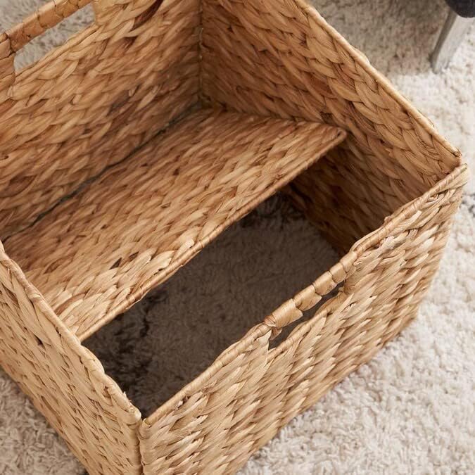 12x12x12 Storage Cube, Water Hyacinth Storage Baskets, Wicker Storage Baskets for Shelves, Woven Baskets for Storage, Square Wicker Storage Basket for Bedroom, Living Room (4 Packs 12x12in)-CasaMuseHome