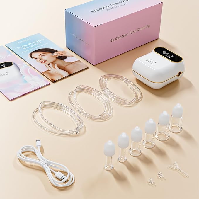 6Pcs Electric Facial Cupping Therapy Set Glass, 3 in 1 Gua Sha Facial Tools Face Cupping Massage for Eye Neck Skin Care, 3 Size Vacuum Suction Cups for Cellulite, Puffiness Reduction-CasaMuseHome
