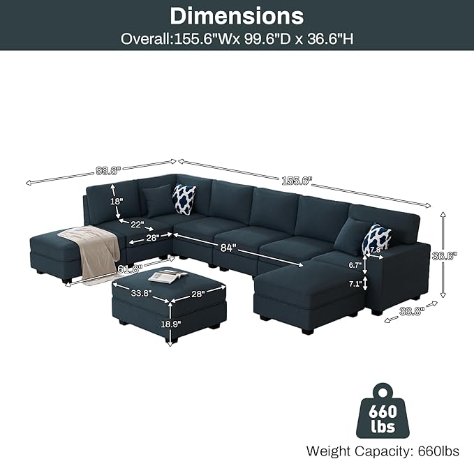 L Lengend Vansen Modular Sectional Sofa U Shaped Couch with Ottoman Modern Reversible Corner Sectional Couch for Living Room (Charcoal, U Shaped Sofa-4)-CasaMuseHome