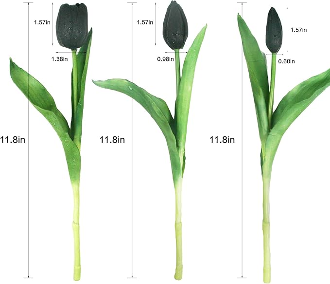 15pcs Artificial Tulips Flowers, Fake Tulips Real Touch, Faux Latex Tulips Bouquets, for Party Wedding Home Room Decoration (Black)-CasaMuseHome